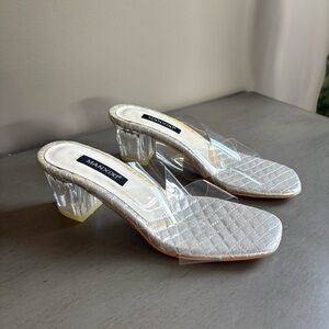 Manxixi Criss- Cross Transparent Clear Block Heel Slip On Shoe Women EU 39 US 8